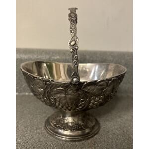 Silver Plate Grape Basket Footed Bowl with Handle Footed Japan 5”